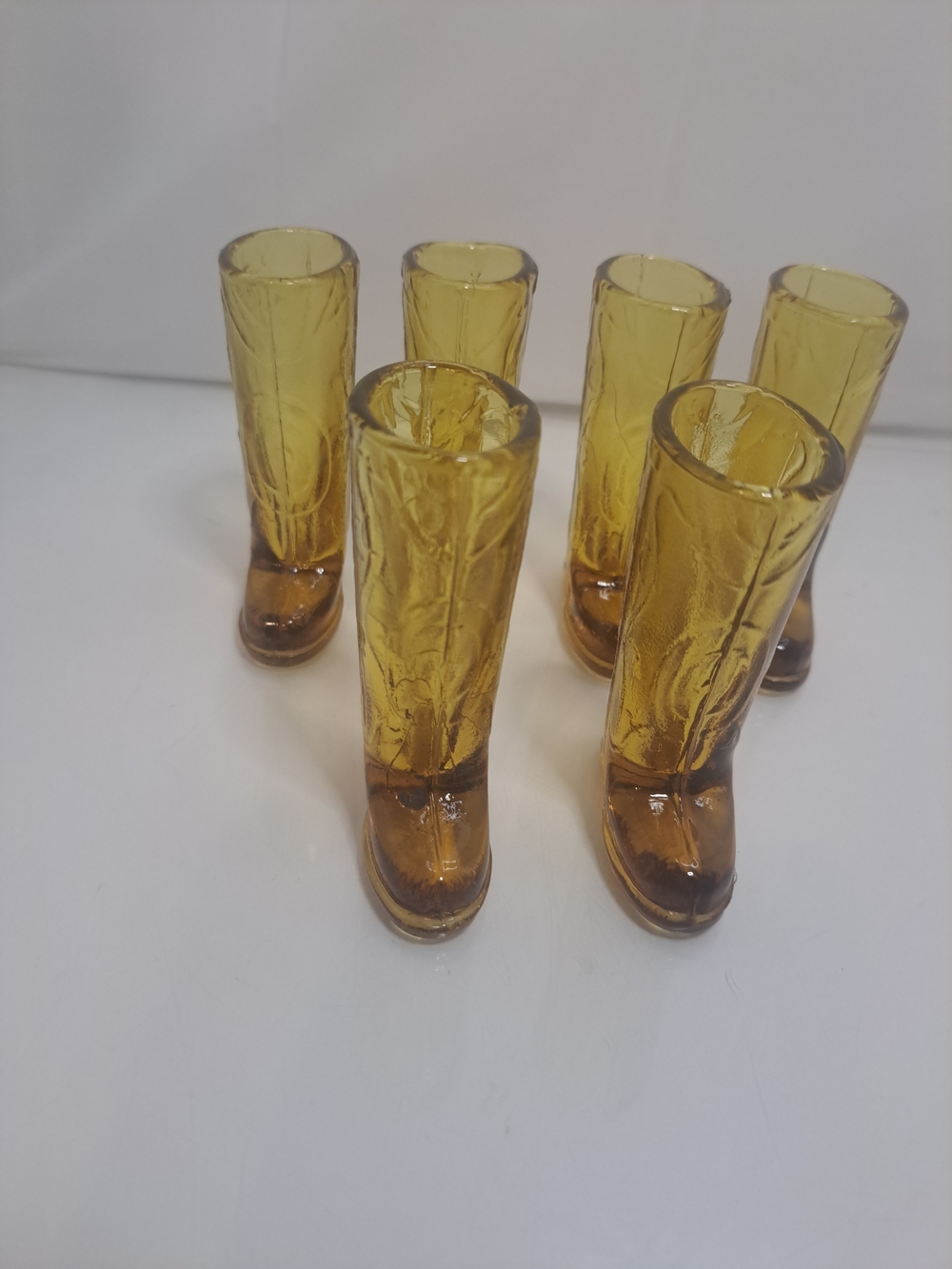 Vintage Circleware Amber Glass Cowboy Boot Shot Glasses Set of 5